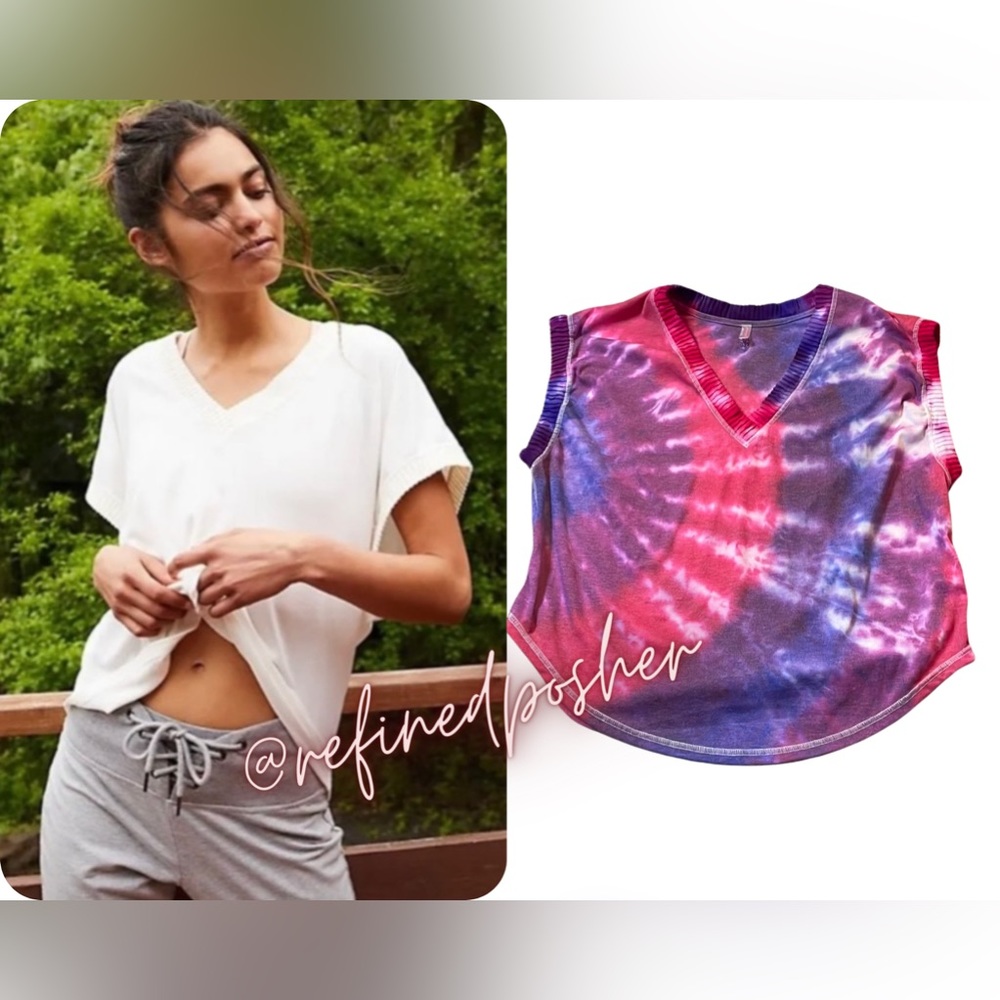 Free People Tie-Dye Short Sleeve Tee - Red and Purple